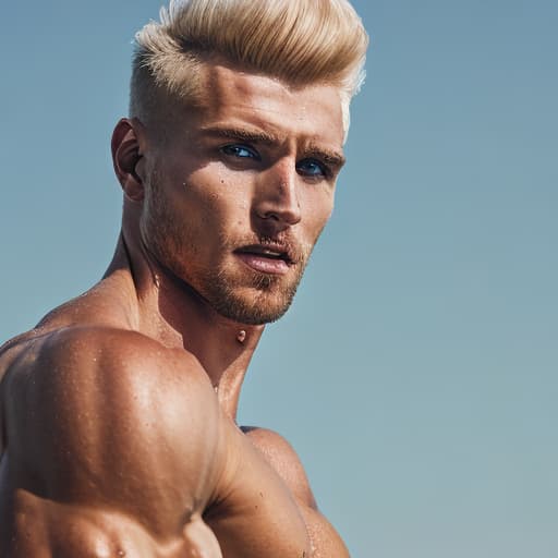 portrait+ style Russian queer fitness model blonde hunk dilf dude face