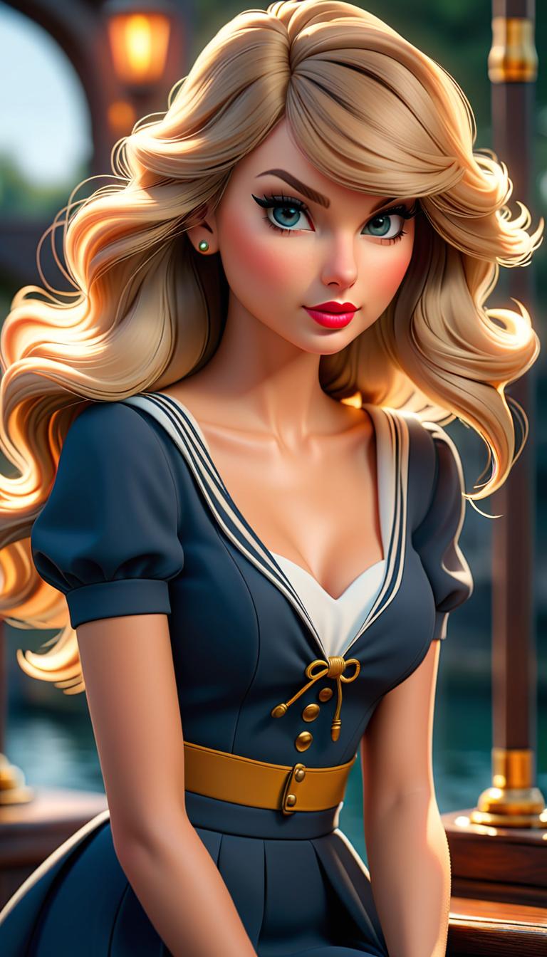  Professional 3D model of Taylor Swift as a sailor . Rendered with Octane, the model is highly detailed,dramatic lighting. hyperrealistic, full body, detailed clothing, highly detailed, cinematic lighting, stunningly beautiful, intricate, sharp focus, f/1. 8, 85mm, (centered image composition), (professionally color graded), ((bright soft diffused light)), volumetric fog, trending on instagram, trending on tumblr, HDR 4K, 8K