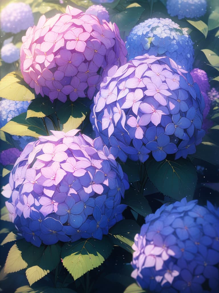  High quality, no people, hydrangea, glitter, masterpiece, best quality,8k,ultra detailed,high resolution,an extremely delicate and beautiful,hyper detail