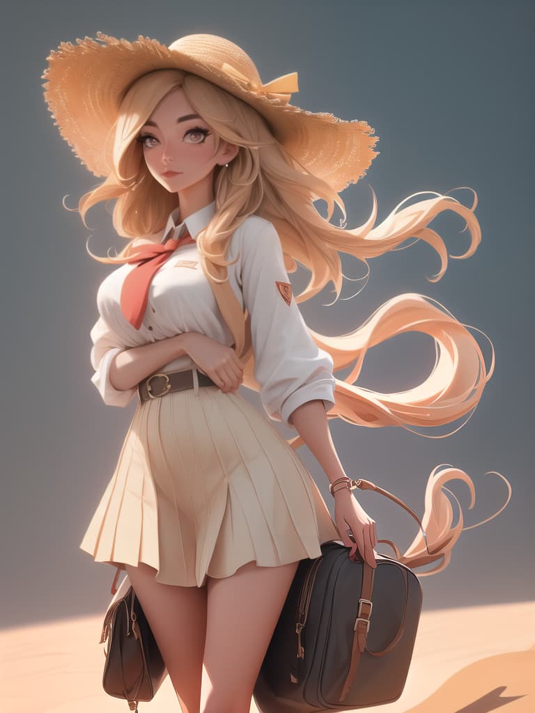  (score 9), score 8 up, highres, 1girl, anime, school uniform, straw hat, desert hyperrealistic, full body, detailed clothing, highly detailed, cinematic lighting, stunningly beautiful, intricate, sharp focus, f/1. 8, 85mm, (centered image composition), (professionally color graded), ((bright soft diffused light)), volumetric fog, trending on instagram, trending on tumblr, HDR 4K, 8K