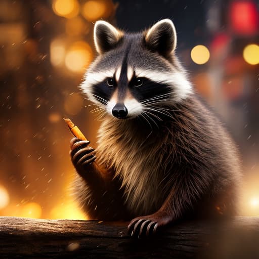  Create a photo of a raccoon smoking a cigar., animal, illustration, flat, vector, detailed. hyperrealistic, full body, detailed clothing, highly detailed, cinematic lighting, stunningly beautiful, intricate, sharp focus, f/1. 8, 85mm, (centered image composition), (professionally color graded), ((bright soft diffused light)), volumetric fog, trending on instagram, trending on tumblr, HDR 4K, 8K