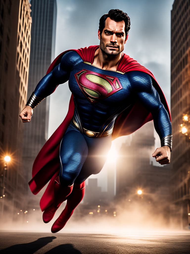  superman hyperrealistic, full body, detailed clothing, highly detailed, cinematic lighting, stunningly beautiful, intricate, sharp focus, f/1. 8, 85mm, (centered image composition), (professionally color graded), ((bright soft diffused light)), volumetric fog, trending on instagram, trending on tumblr, HDR 4K, 8K