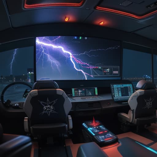  Impulsive neuron in the form of lightning on the control screen inside the onboard computer of the simulator
