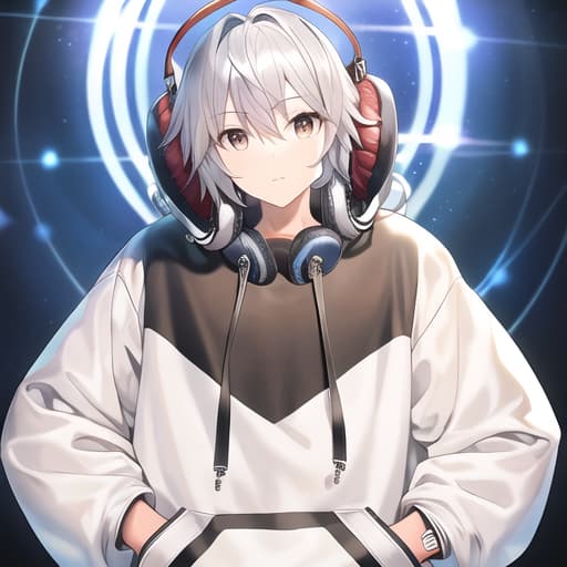  master piece , best quality,Big size hoodie Boy Headphones Silver hair