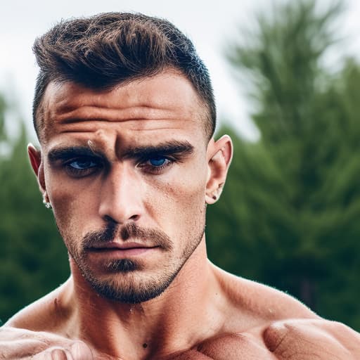 portrait+ style Russian queer crossfitter brunette hunk dilf dude face