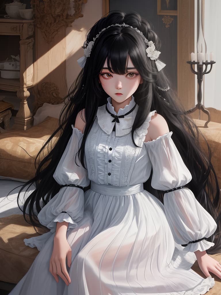  Boys who became girls, black hair, long hair, surprising expression, sleepwear, masterpiece, best quality,8k,ultra detailed,high resolution,an extremely delicate and beautiful,hyper detail