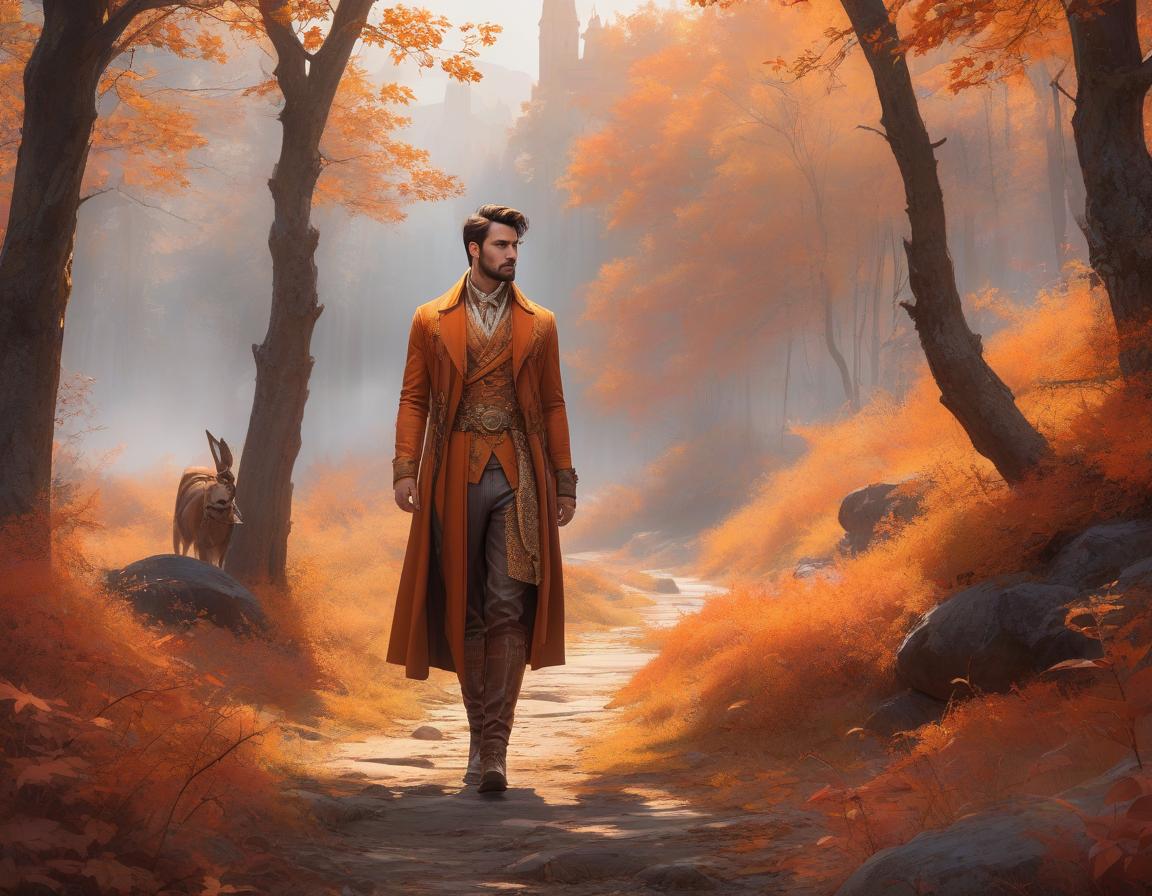  A stunning autumn landscape, with a rich orange and brown background, brought to life with delicate line art and vibrant watercolor wash. The camera angle is dynamic and captivating, with the artwork bringing to life a stunning matte painting concept art. The colors are bold and vibrant, with a touch of surrealism that adds depth to the scene. trending on CGSociety and Artstation sharp focus, studio photo, intricate details, highly detailed, by greg rutkowski hyperrealistic, full body, detailed clothing, highly detailed, cinematic lighting, stunningly beautiful, intricate, sharp focus, f/1. 8, 85mm, (centered image composition), (professionally color graded), ((bright soft diffused light)), volumetric fog, trending on instagram, trending on tumblr, HDR 4K, 8K