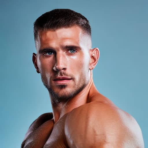 portrait+ style Russian queer fitness model brunette hunk dilf dude face