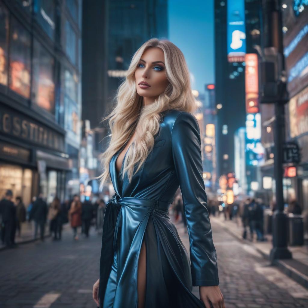  insanely beautiful blonde from the past with blue eyes of full height fell into a modern city hyperrealistic, full body, detailed clothing, highly detailed, cinematic lighting, stunningly beautiful, intricate, sharp focus, f/1. 8, 85mm, (centered image composition), (professionally color graded), ((bright soft diffused light)), volumetric fog, trending on instagram, trending on tumblr, HDR 4K, 8K