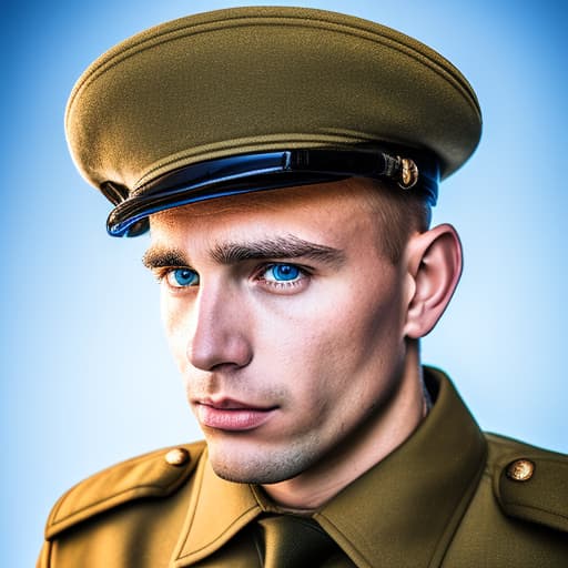 portrait+ style Russian queer sergeant blonde hunk dilf dude face