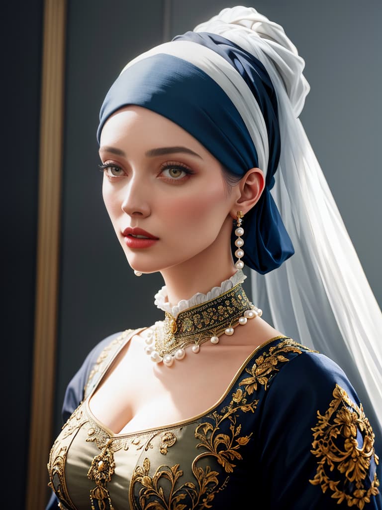  a painting of a girl with a pearl earring hyperrealistic, full body, detailed clothing, highly detailed, cinematic lighting, stunningly beautiful, intricate, sharp focus, f/1. 8, 85mm, (centered image composition), (professionally color graded), ((bright soft diffused light)), volumetric fog, trending on instagram, trending on tumblr, HDR 4K, 8K