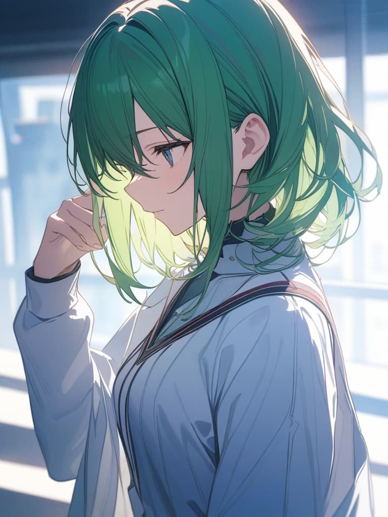  Green hair character New century Evangelion, masterpiece, best quality,8k,ultra detailed,high resolution,an extremely delicate and beautiful,hyper detail