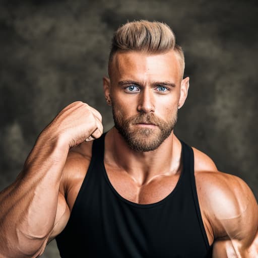 portrait+ style Russian queer fitness model blonde hunk dilf dude face