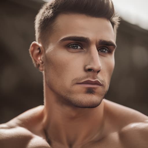 portrait+ style Russian queer fitness model brunette hunk dilf dude face