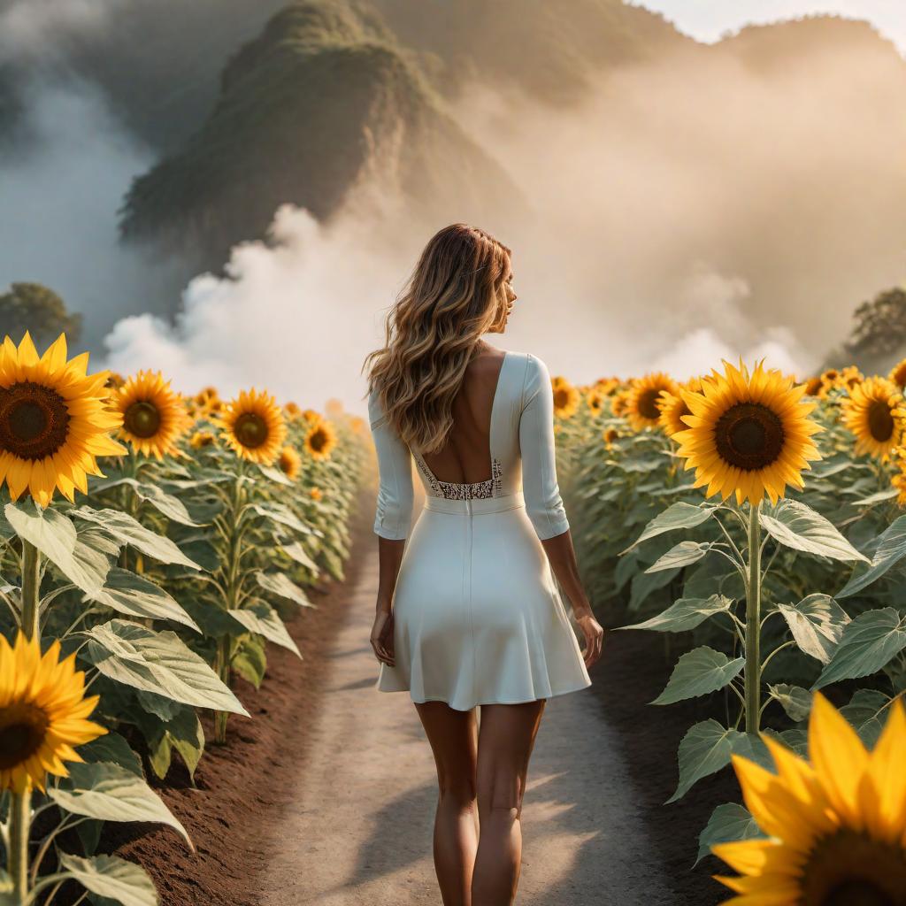  A woman emoji '👩' followed by an apostrophe '’', and a sunflower emoji '🌻' to represent 'Berlinda’s sunflower'. hyperrealistic, full body, detailed clothing, highly detailed, cinematic lighting, stunningly beautiful, intricate, sharp focus, f/1. 8, 85mm, (centered image composition), (professionally color graded), ((bright soft diffused light)), volumetric fog, trending on instagram, trending on tumblr, HDR 4K, 8K