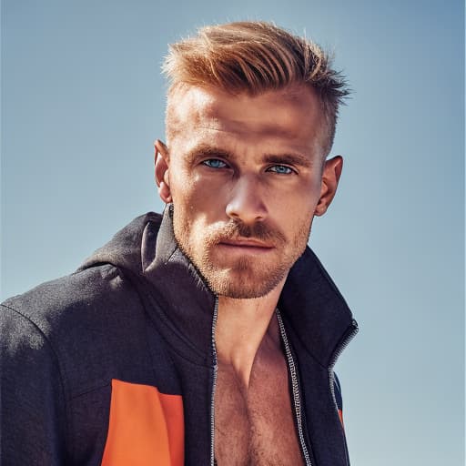 portrait+ style Russian queer fitness model blonde hunk dilf dude face