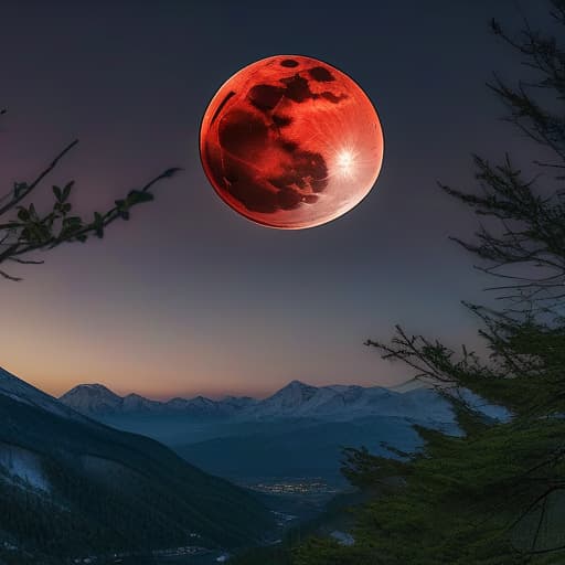  BJ Full Moon, outdoors, sky, tree, no humans, night, moon, scenery, full moon, mountain, red moon, photo, 8k, intricate, highly detailed, majestic, digital photography, (masterpiece, sidelighting, finely detailed beautiful eyes:1.2), hdr, realistic, high definition, <lora:Full Moon(7560):0.7>