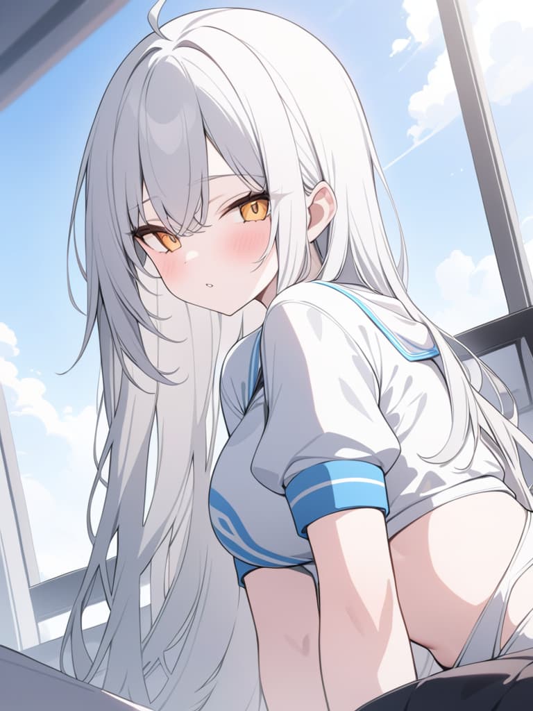  Cute, subculture, jersey, moe sleeve, white hair, masterpiece, best quality,8k,ultra detailed,high resolution,an extremely delicate and beautiful,hyper detail