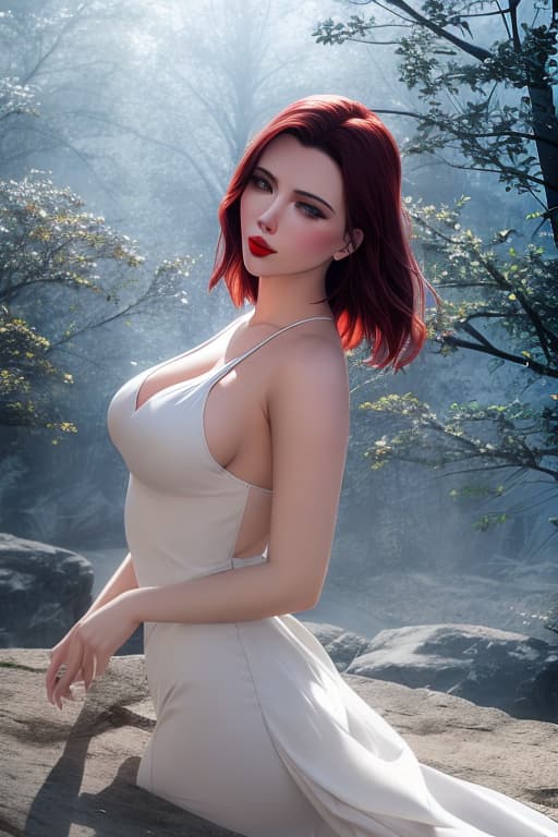  Ultra realistic picture, full lenght picture, Scarlett Johansson, amazing , beautiful , dark make up, pale skin, beautiful face, smile, short haircut, ultra short dress, High heels court shoes, deep age, ful, carmin red lips, medium s, on, slip, , noon Summer sun, soft light hyperrealistic, full body, detailed clothing, highly detailed, cinematic lighting, stunningly beautiful, intricate, sharp focus, f/1. 8, 85mm, (centered image composition), (professionally color graded), ((bright soft diffused light)), volumetric fog, trending on instagram, trending on tumblr, HDR 4K, 8K