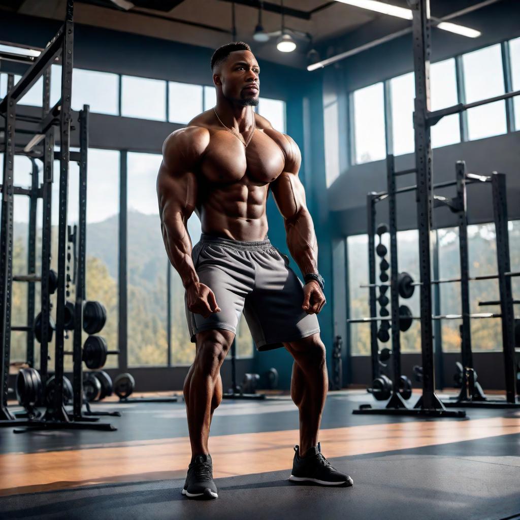  A photo of a young African-American male doing high-level calisthenics in the gym, showcasing his tremendous effort. The setting should include gym equipment and an intense workout environment, highlighting the physical strength and determination of the individual. hyperrealistic, full body, detailed clothing, highly detailed, cinematic lighting, stunningly beautiful, intricate, sharp focus, f/1. 8, 85mm, (centered image composition), (professionally color graded), ((bright soft diffused light)), volumetric fog, trending on instagram, trending on tumblr, HDR 4K, 8K