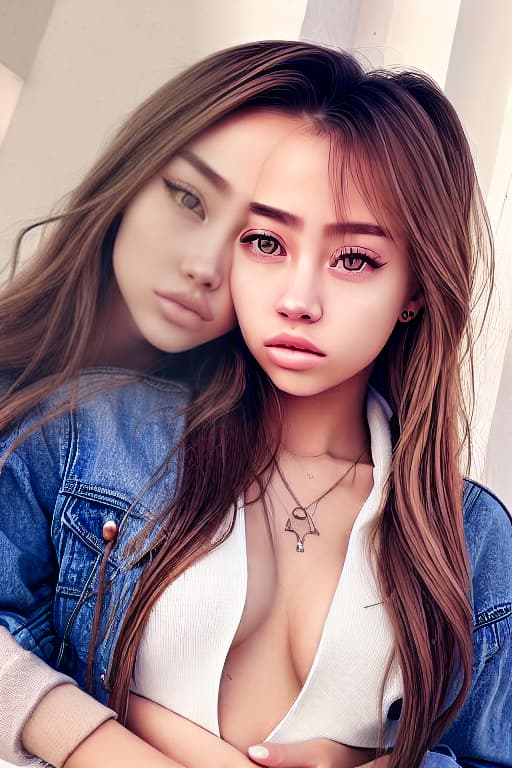  High resolution, realistically rendered image Charly Jordan and Jennie Kim lovers, woman love woman realistic face, perfect body full body