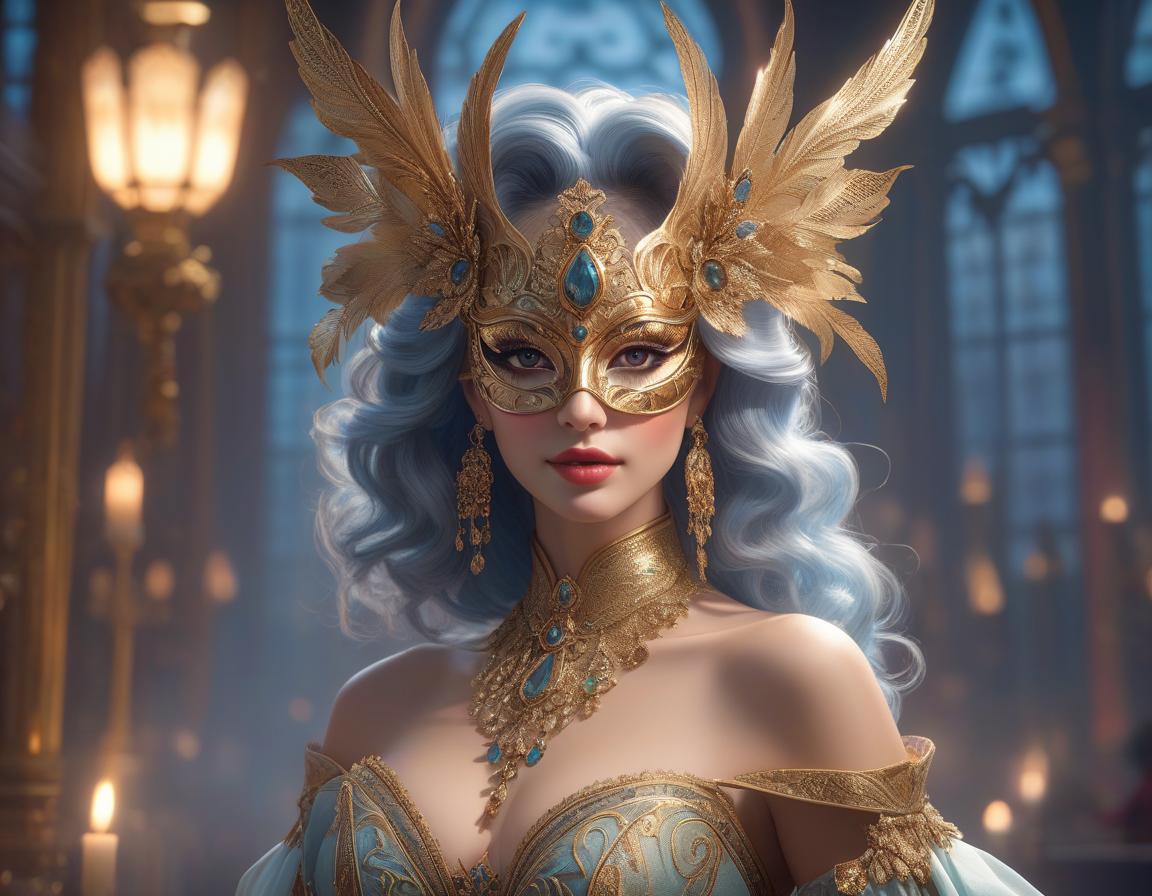  "Whimsical masquerade ball, with intricate, alluring, unique, creative masks and costumes" "head and shoulders portrait, 8k resolution concept art portrait by Greg Rutkowski, Artgerm, WLOP, Alphonse Mucha dynamic lighting hyperdetailed intricately detailed Splash art trending on Artstation triadic colors Unreal Engine 5 volumetric lighting" hyperrealistic, full body, detailed clothing, highly detailed, cinematic lighting, stunningly beautiful, intricate, sharp focus, f/1. 8, 85mm, (centered image composition), (professionally color graded), ((bright soft diffused light)), volumetric fog, trending on instagram, trending on tumblr, HDR 4K, 8K