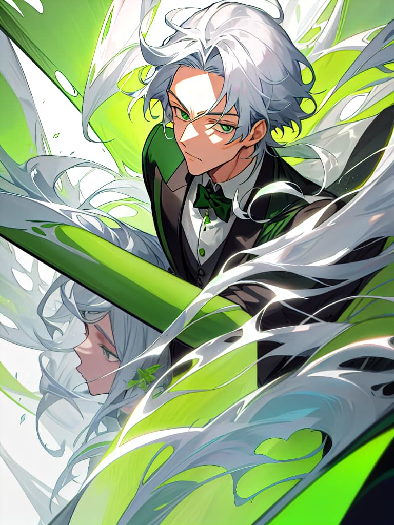  Silver hair, handsome, Midori, male, masterpiece, best quality,8k,ultra detailed,high resolution,an extremely delicate and beautiful,hyper detail