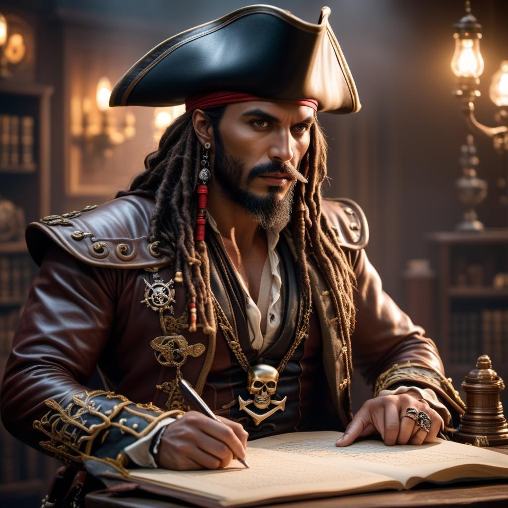  Write “original genius” with a pirate standing on top of the words hyperrealistic, full body, detailed clothing, highly detailed, cinematic lighting, stunningly beautiful, intricate, sharp focus, f/1. 8, 85mm, (centered image composition), (professionally color graded), ((bright soft diffused light)), volumetric fog, trending on instagram, trending on tumblr, HDR 4K, 8K