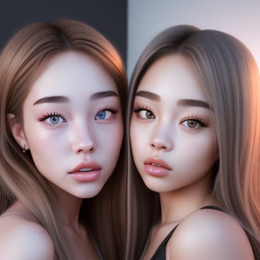  high-quality render Charly Jordan and Jennie Kim, woman love woman Perfect and realistic face