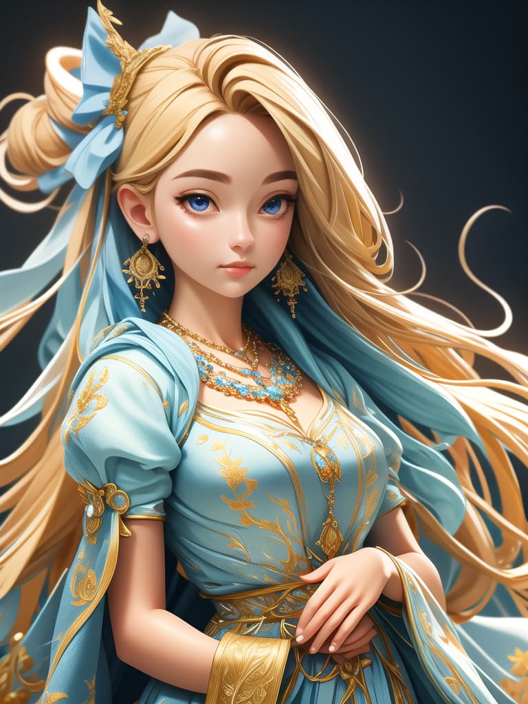  front view, , , photorealistic, raw photo, (1girl, looking at viewer), long hair, blond, cloth, angelic, minimal, delicate blue ribbons, intricate filigree, black metalic parts, fairy, blueberry, earrings, necklace, dynamic pose, detailed background, dynamic lighting,(textured skin:1.3)