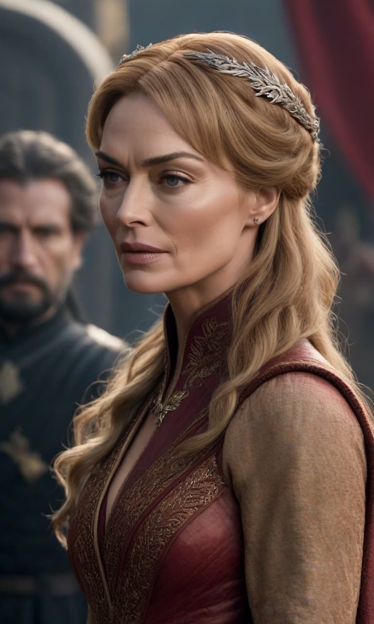  Game of Thrones: Cersei Lannister in a Jump hyperrealistic, full body, detailed clothing, highly detailed, cinematic lighting, stunningly beautiful, intricate, sharp focus, f/1. 8, 85mm, (centered image composition), (professionally color graded), ((bright soft diffused light)), volumetric fog, trending on instagram, trending on tumblr, HDR 4K, 8K