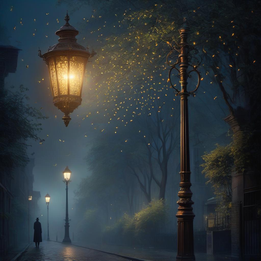  cinematic film still (Masterpiece, acrylic painting: 1.7). victorian streetlamp with fireflies, masterpiece, fantasy, digital art, highly detailed, overall detail, atmospheric lighting, Awash in a haze of light leaks reminiscent of film photography, awesome background, highly detailed styling, studio photo, intricate details, highly detailed, cinematic, <lora:MJ52:0.6>, <lora:d\EnvyZoomSliderXL01: 1> 4k, HDR . shallow depth of field, vignette, highly detailed, high budget, bokeh, cinemascope, moody, epic, gorgeous, film grain, grainy hyperrealistic, full body, detailed clothing, highly detailed, cinematic lighting, stunningly beautiful, intricate, sharp focus, f/1. 8, 85mm, (centered image composition), (professionally color graded), ((bright soft diffused light)), volumetric fog, trending on instagram, trending on tumblr, HDR 4K, 8K