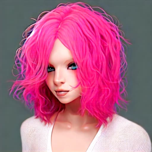  Short, wavy, Pink hair