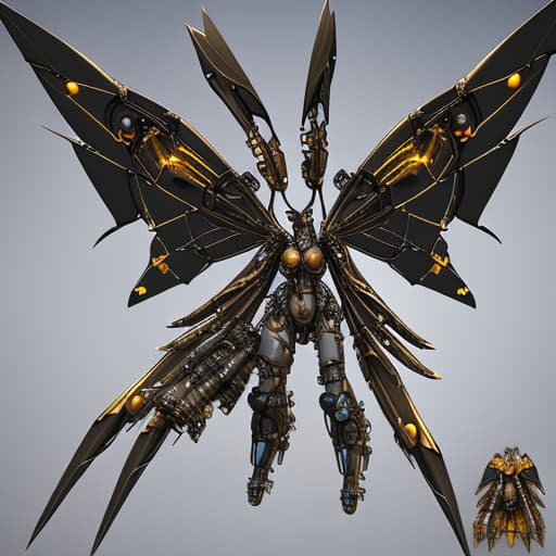  Steampunk cybernetic biomechanical hornet with wings, 3 d model, very coherent symmetrical artwork