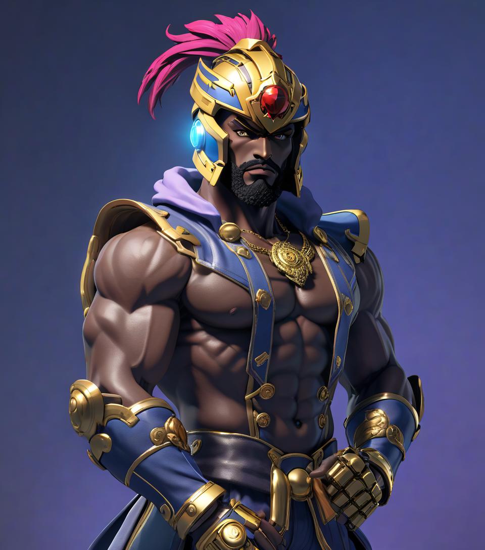  Street Fighter style robot, JoJo's Bizarre Adventure, heroic pose, warhammer, helmet, beard, black skin, face covered . vibrant, dynamic, arcade, 2D fighting game, highly detailed, reminiscent of Street Fighter series hyperrealistic, full body, detailed clothing, highly detailed, cinematic lighting, stunningly beautiful, intricate, sharp focus, f/1. 8, 85mm, (centered image composition), (professionally color graded), ((bright soft diffused light)), volumetric fog, trending on instagram, trending on tumblr, HDR 4K, 8K