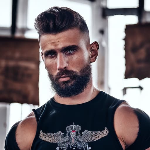 portrait+ style Russian queer fitness model brunette hunk dilf dude face