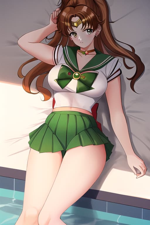  very clothes,laying ,legs ,(sailor jupiter:1.3), (masterpiece), (highest quality), (intricate), (high detail),women at pool, compeion , black , masterpiece, best quality, high quality, solo