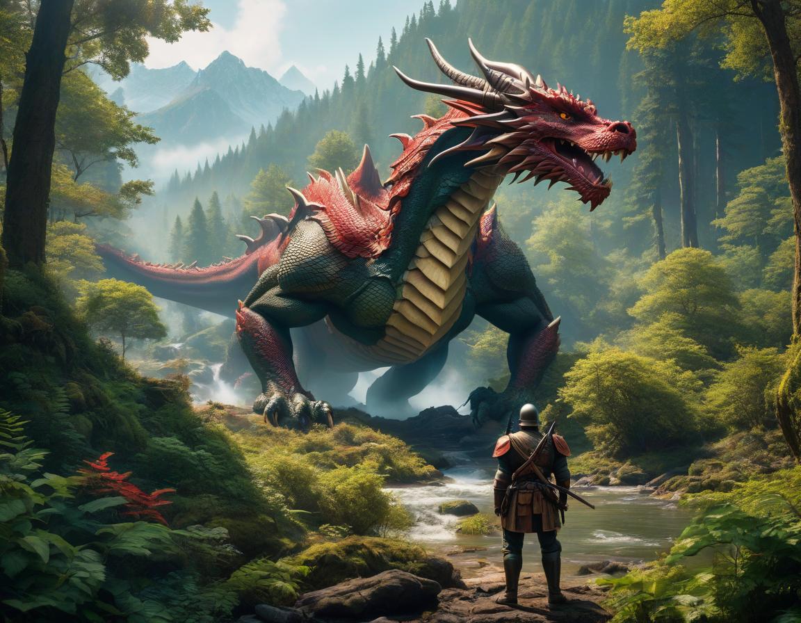  retro game art A giant dragon, detailed, stands in the middle of the forest near a river. On the side stands a soldier, detailed, with a sword buried in the dragon. . 16 bit, vibrant colors, pixelated, nostalgic, charming, fun hyperrealistic, full body, detailed clothing, highly detailed, cinematic lighting, stunningly beautiful, intricate, sharp focus, f/1. 8, 85mm, (centered image composition), (professionally color graded), ((bright soft diffused light)), volumetric fog, trending on instagram, trending on tumblr, HDR 4K, 8K