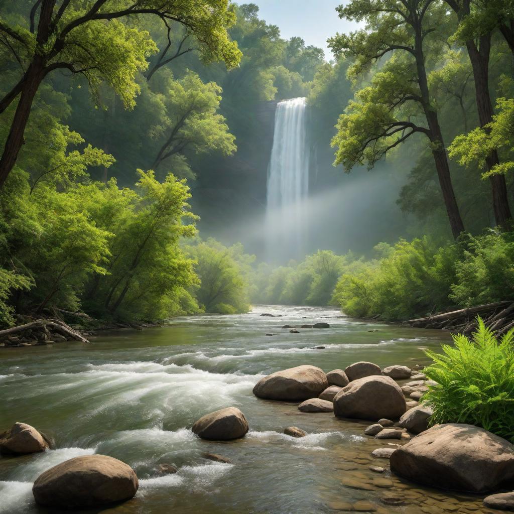  A serene scene of the Brazos River flowing peacefully. On the banks, there are lush green marijuana plants growing in abundance. Overlay text saying 'Brazos River Bud Co' in a stylish and eye-catching font. The overall aesthetic should be natural and inviting with vibrant greenery and clear water. hyperrealistic, full body, detailed clothing, highly detailed, cinematic lighting, stunningly beautiful, intricate, sharp focus, f/1. 8, 85mm, (centered image composition), (professionally color graded), ((bright soft diffused light)), volumetric fog, trending on instagram, trending on tumblr, HDR 4K, 8K