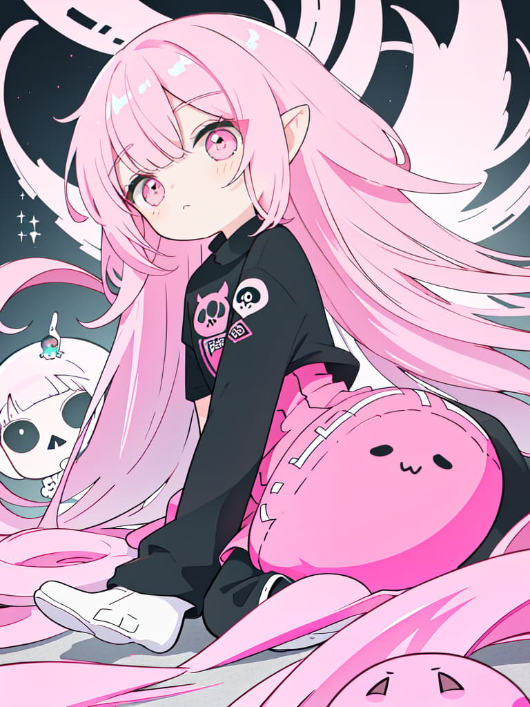  Squid, chibi character (2.0), skull, pink, masterpiece, best quality,8k,ultra detailed,high resolution,an extremely delicate and beautiful,hyper detail