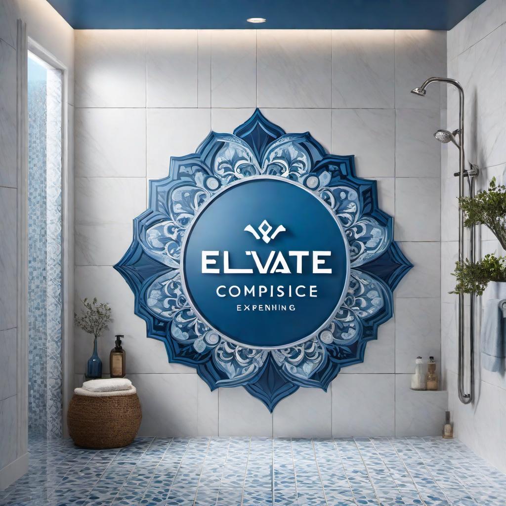  Create a sophisticated, clean logo for a custom tile showers business. The logo should include tile patterns or water droplets, with shades of blue combined with white or gray. Incorporate the slogan 'Elevate Your Shower Experience' into the design. hyperrealistic, full body, detailed clothing, highly detailed, cinematic lighting, stunningly beautiful, intricate, sharp focus, f/1. 8, 85mm, (centered image composition), (professionally color graded), ((bright soft diffused light)), volumetric fog, trending on instagram, trending on tumblr, HDR 4K, 8K