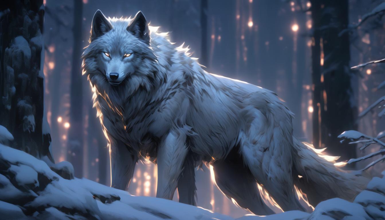  hyperrealism,fantasy aestheticA lone wolf set against a moonlit forest, silver fur catching the moonlight, eyes sharp and alert, the animal's stance exudes confidence and self reliance, sense of mystery and strength, high tech clothing clad in sleek, futuristic costume with metallic accents and form fitting designs, marvel superhero comics style, unreal engine rendering