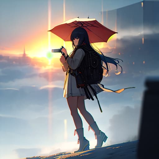  (girl taking pictures), anime, highly detailed, 4k, high quality, trending on art station hyperrealistic, full body, detailed clothing, highly detailed, cinematic lighting, stunningly beautiful, intricate, sharp focus, f/1. 8, 85mm, (centered image composition), (professionally color graded), ((bright soft diffused light)), volumetric fog, trending on instagram, trending on tumblr, HDR 4K, 8K