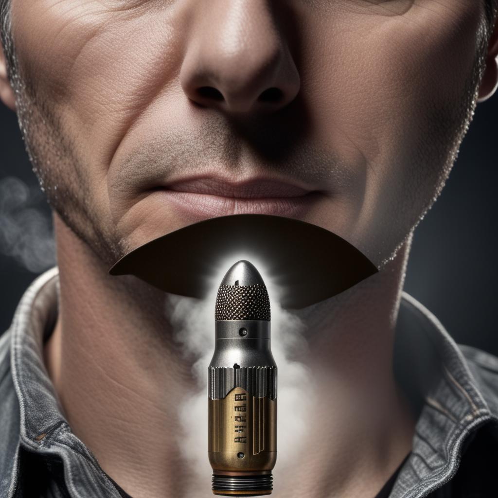  A powerful and symbolic image of a bullet embedded in the center of a human head, conveying a poignant and thought-provoking message. hyperrealistic, full body, detailed clothing, highly detailed, cinematic lighting, stunningly beautiful, intricate, sharp focus, f/1. 8, 85mm, (centered image composition), (professionally color graded), ((bright soft diffused light)), volumetric fog, trending on instagram, trending on tumblr, HDR 4K, 8K