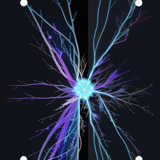  Electric neuron bright flash view side with dendrite and axon on the control screen large screen