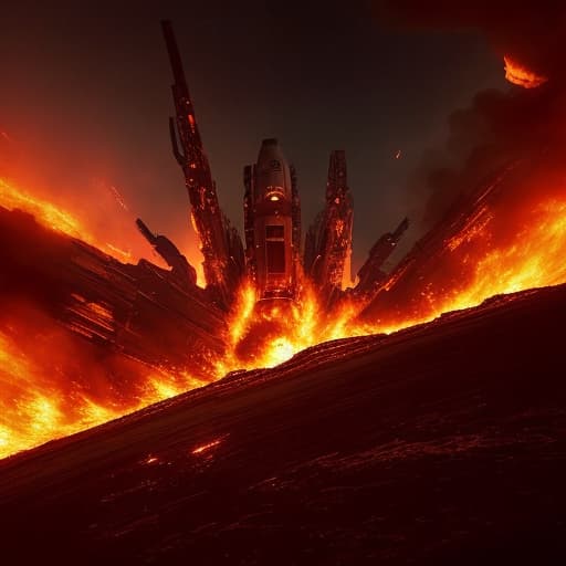  Cinematic, breathtaking photograph of a far away space station, covered in flames, burnt debris seen, outer space background wide body