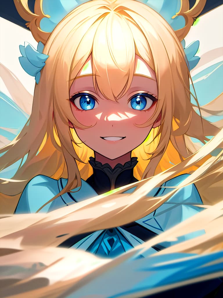  Blond, long, blue eyes, different worlds, full smile, hanging, masterpiece, best quality,8k,ultra detailed,high resolution,an extremely delicate and beautiful,hyper detail