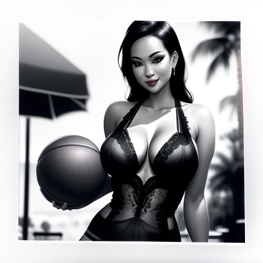  Basketball ball, flying into the hoop, Photorealistic, Hyperrealistic, Hyperdetailed, film noir, analog style, hip cocked, demure, low cut, black lace, detailed skin, pores, smirk, smiling eyes, matte skin, outdoor cafe, soft lighting, subsurface scattering, realistic, heavy shadow, b&w, masterpiece, best quality, ultra realistic, 8k, golden ratio, Intricate, High Detail, film photography, soft focus hyperrealistic, full body, detailed clothing, highly detailed, cinematic lighting, stunningly beautiful, intricate, sharp focus, f/1. 8, 85mm, (centered image composition), (professionally color graded), ((bright soft diffused light)), volumetric fog, trending on instagram, trending on tumblr, HDR 4K, 8K