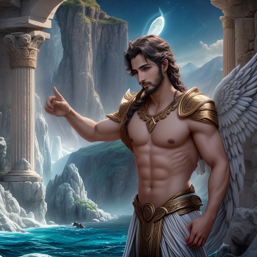  1 Greek god, god of dream, oneiros, sons of Nyx (Night), and brothers of Hypnos (Sleep), dreams were sometimes personified as Oneiros, The Odyssey locates a "land of dreams" past the streams of Oceanus, In Greek mythology, In the Iliad of Homer, Zeus sends an Oneiros to appear to Agamemnon in a dream,, sharp, high quality, 8k, cinematic, mountain, fantasy character, depth of field, soft light, close up, cinematic lighting