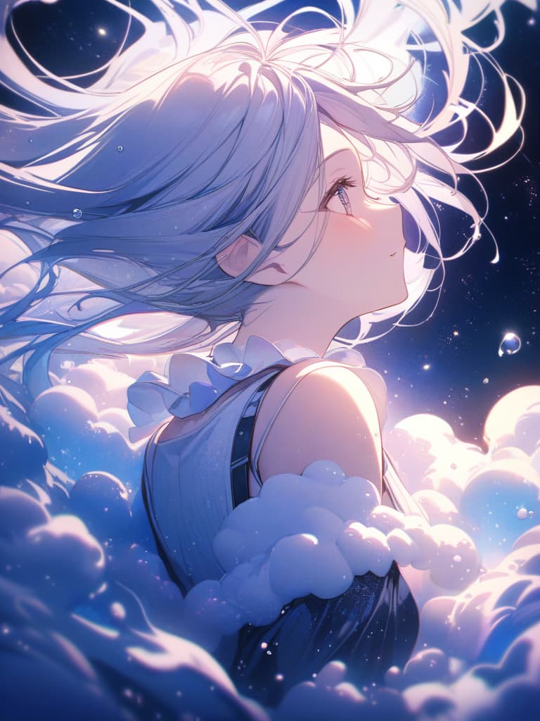  Aurora, underwater, starry sky, foam, glitter, girl, masterpiece, best quality,8k,ultra detailed,high resolution,an extremely delicate and beautiful,hyper detail